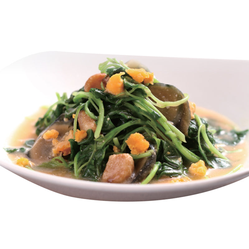 Spinach with Salted Egg and Century Egg in Supreme Stock